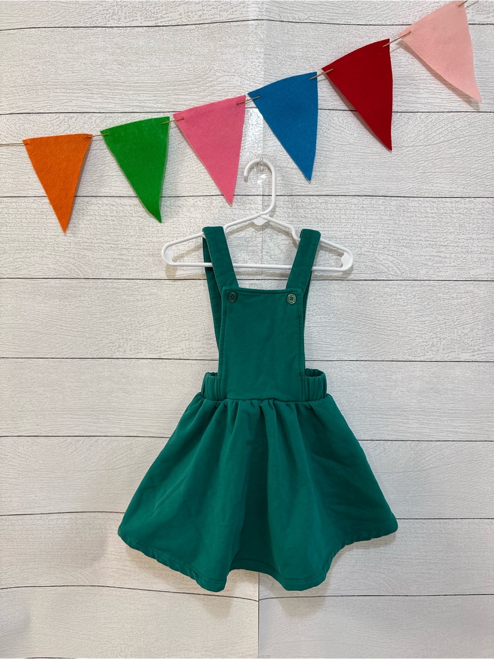 Birdie Bean bamboo fleece Emerald Green Pinafore Dress Overalls
